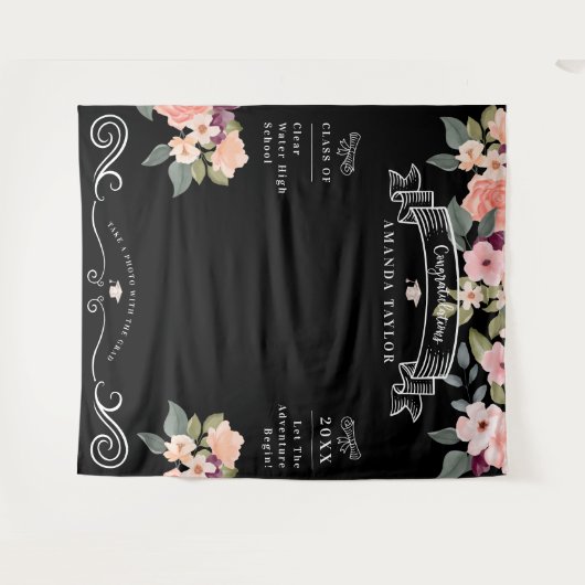 Afstudeerfeest Fotocabine Waterverf Floral Wandkleed (Voorkant (horizontaal))