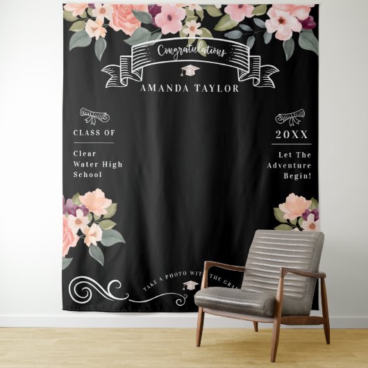 Afstudeerfeest Fotocabine Waterverf Floral Wandkleed (In situ)