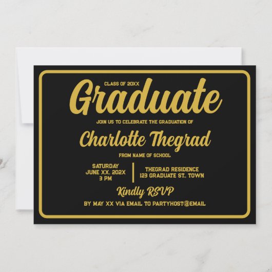 Afstudeerfeest Gefeliciteerd Black Gold Foto Kaart (Achterkant)