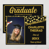 Afstudeerfeest Gefeliciteerd Black Gold Foto Kaart (Voorkant / Achterkant)