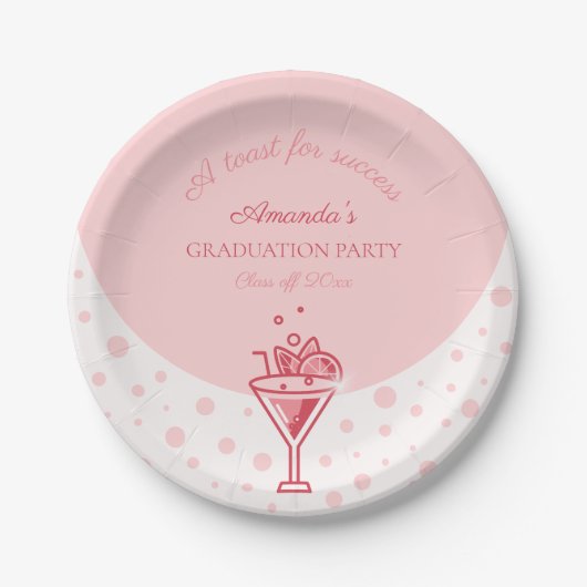Afstudeerfeest Girly Bubble in Roze Papieren Bordje (Voorkant)
