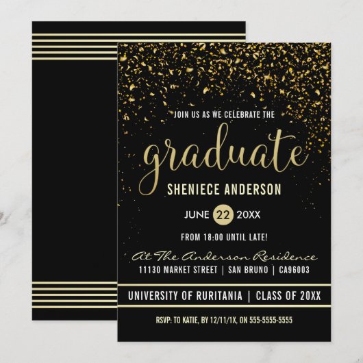 afstudeerfeest | Glinsterende gouden Confetti Kaart (Voorkant / Achterkant)
