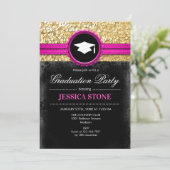 Afstudeerfeest - Gold Black Pink Kaart (Staand voorkant)