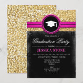 Afstudeerfeest - Gold Black Pink Kaart (Voorkant / Achterkant)