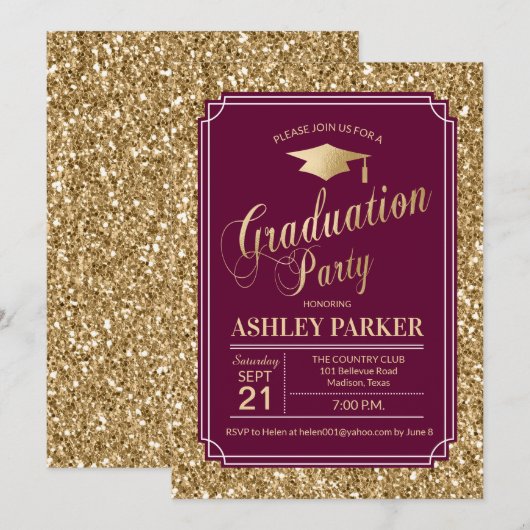 Afstudeerfeest - Gold Bourgogne Kaart (Voorkant / Achterkant)