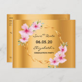 Afstudeerfeest goud roze bloemen geometrisch briefkaart (Voorkant / Achterkant)