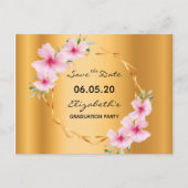 Afstudeerfeest goud roze bloemen geometrisch briefkaart (Voorkant)