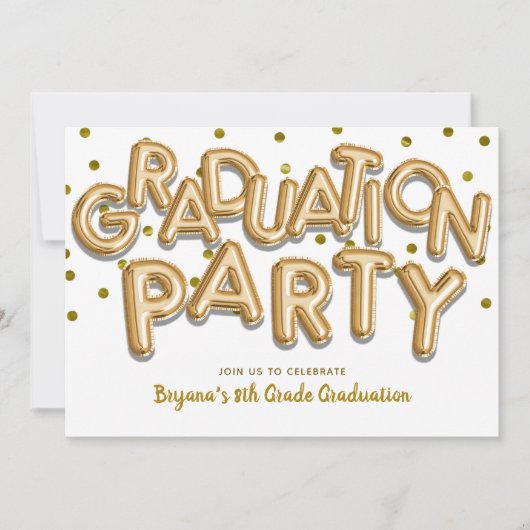 Afstudeerfeest gouden ballonnen kaart (Voorkant)
