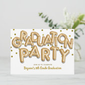 Afstudeerfeest gouden ballonnen kaart (Staand voorkant)