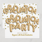 Afstudeerfeest gouden ballonnen kaart (Voorkant / Achterkant)