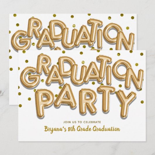 Afstudeerfeest gouden ballonnen kaart (Voorkant / Achterkant)