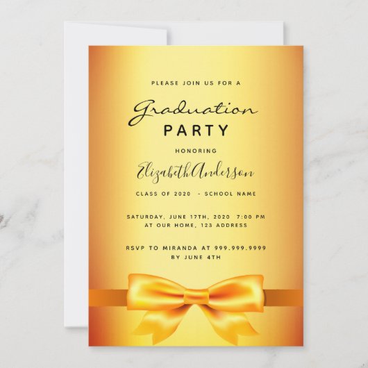 Afstudeerfeest gouden boog meisje kaart (Voorkant)