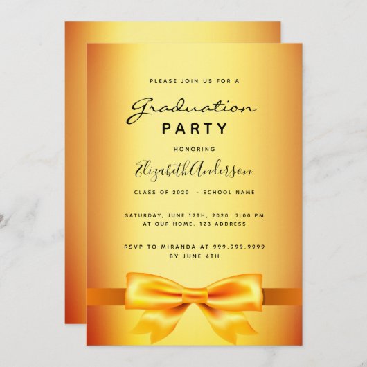 Afstudeerfeest gouden boog meisje kaart (Voorkant / Achterkant)