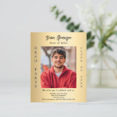 Afstudeerfeest gouden foto 2025 uitnodiging (Staand voorkant)