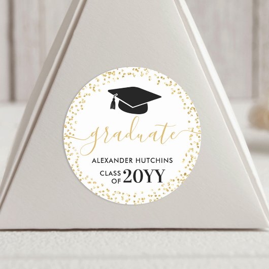 Afstudeerfeest Gouden Glitter Confetti Ronde Sticker