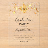 Afstudeerfeest gouden sterren pet topper duidelijk acryl uitnodigingen (Voorkant)