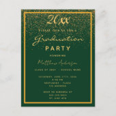 Afstudeerfeest groen goud confetti 2025 uitnodiging briefkaart (Voorkant)
