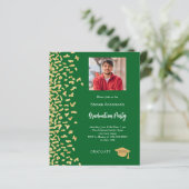 Afstudeerfeest groen goud foto uitnodiging (Staand voorkant)