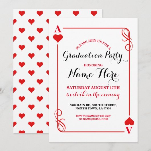 Afstudeerfeest Harten Spelen Kaart Vegas Uitnodige (Voorkant / Achterkant)