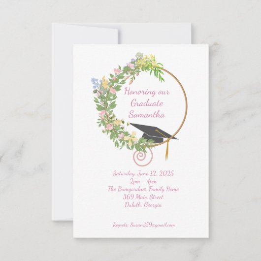 Afstudeerfeest in de tuin, in het roze kaart (Voorkant)