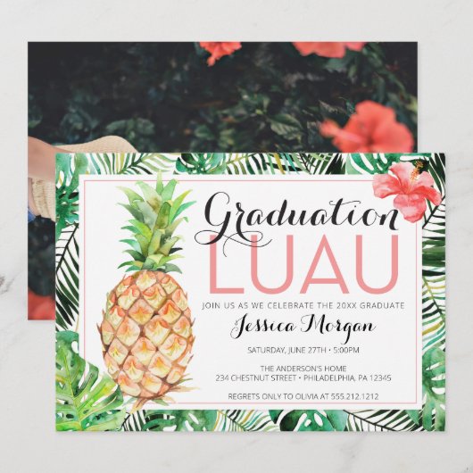 Afstudeerfeest Luau Ananas Tropisch met foto Kaart (Voorkant / Achterkant)