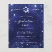 Afstudeerfeest marine blauw glitter 2025 budget flyer (Voorkant)