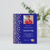 Afstudeerfeest marine blauw goud foto uitnodiging (Staand voorkant)