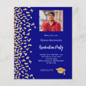 Afstudeerfeest marine blauw goud foto uitnodiging (Voorkant)