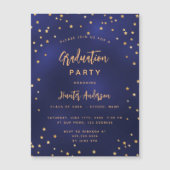 Afstudeerfeest marine blauw goud sterren luxe magnetische uitnodiging (Voorkant)