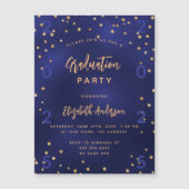 Afstudeerfeest marine blauw gouden sterren jaar lu magnetische uitnodiging (Voorkant)