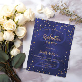 Afstudeerfeest marine blauw jaar gouden sterren lu magnetische uitnodiging