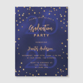 Afstudeerfeest marine blauw jaar gouden sterren lu magnetische uitnodiging (Voorkant)