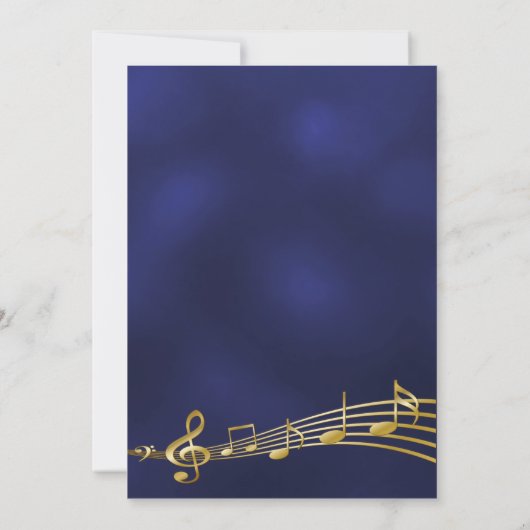 Afstudeerfeest marine blauw muziek goud 2025 kaart (Achterkant)