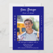 Afstudeerfeest marine blauw wit foto kaart (Voorkant)