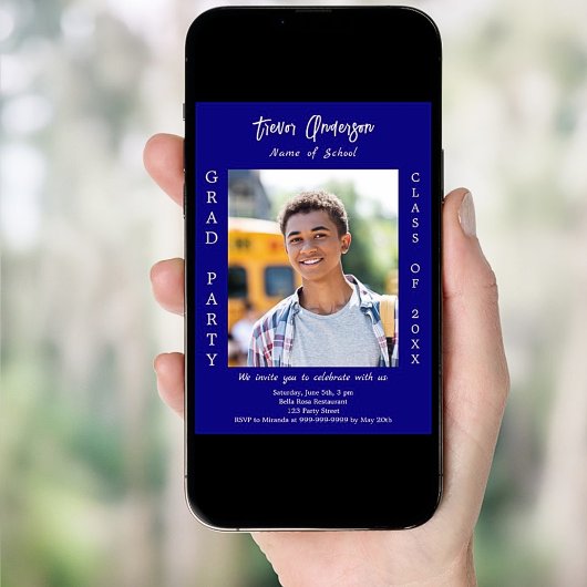 Afstudeerfeest marine blauw wit foto kaart