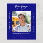 Afstudeerfeest marine blauw wit foto uitnodiging (Voorkant)