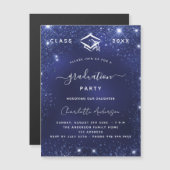 Afstudeerfeest marineblauw sprankelt luxe 2025 magnetische uitnodiging (Voorkant / Achterkant)
