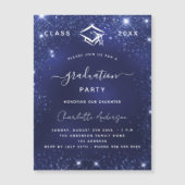 Afstudeerfeest marineblauw sprankelt luxe 2025 magnetische uitnodiging (Voorkant)
