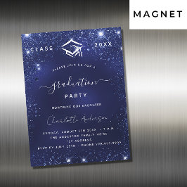 Afstudeerfeest marineblauw sprankelt luxe 2025 magnetische uitnodiging