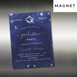 Afstudeerfeest marineblauw sprankelt luxe 2025 magnetische uitnodiging