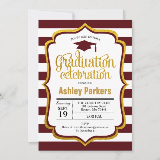 Afstudeerfeest - Maroon Gold White Kaart (Voorkant)