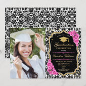 Afstudeerfeest met foto - Gold Black Pink Kaart (Voorkant / Achterkant)