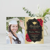 Afstudeerfeest met foto - Gold Black Red Kaart (Staand voorkant)