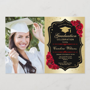 Afstudeerfeest met foto - Gold Black Red Kaart