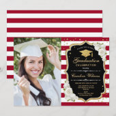 Afstudeerfeest met foto - Gold Black Red Kaart (Voorkant / Achterkant)