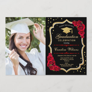 Afstudeerfeest met foto - Gold Black Red Kaart