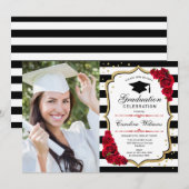 Afstudeerfeest met foto - Gold Red Black Kaart (Voorkant / Achterkant)