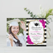 Afstudeerfeest met foto - Goud Roze Wit Kaart (Staand voorkant)