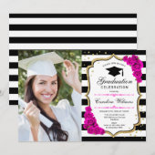 Afstudeerfeest met foto - Goud Roze Wit Kaart (Voorkant / Achterkant)