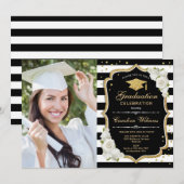 Afstudeerfeest met foto - Goud Zwart Wit Kaart (Voorkant / Achterkant)